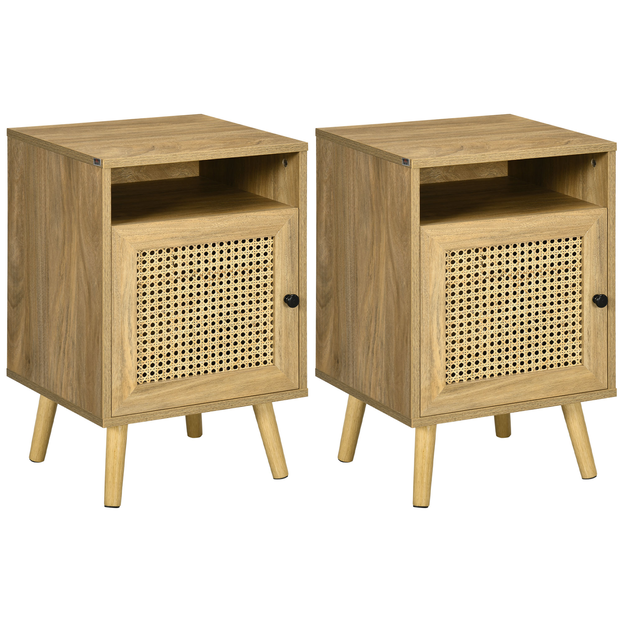 HOMCOM Bedside Table with Rattan Element, Side End Table with Shelf and Cupboard, 39cmx35cmx60cm, Set of 2, Natural HOMCOM Bedside Table with Rattan Element, Side End Table with Shelf and Cupboard, 39cmx35cmx60cm, Set of 2, Natural
