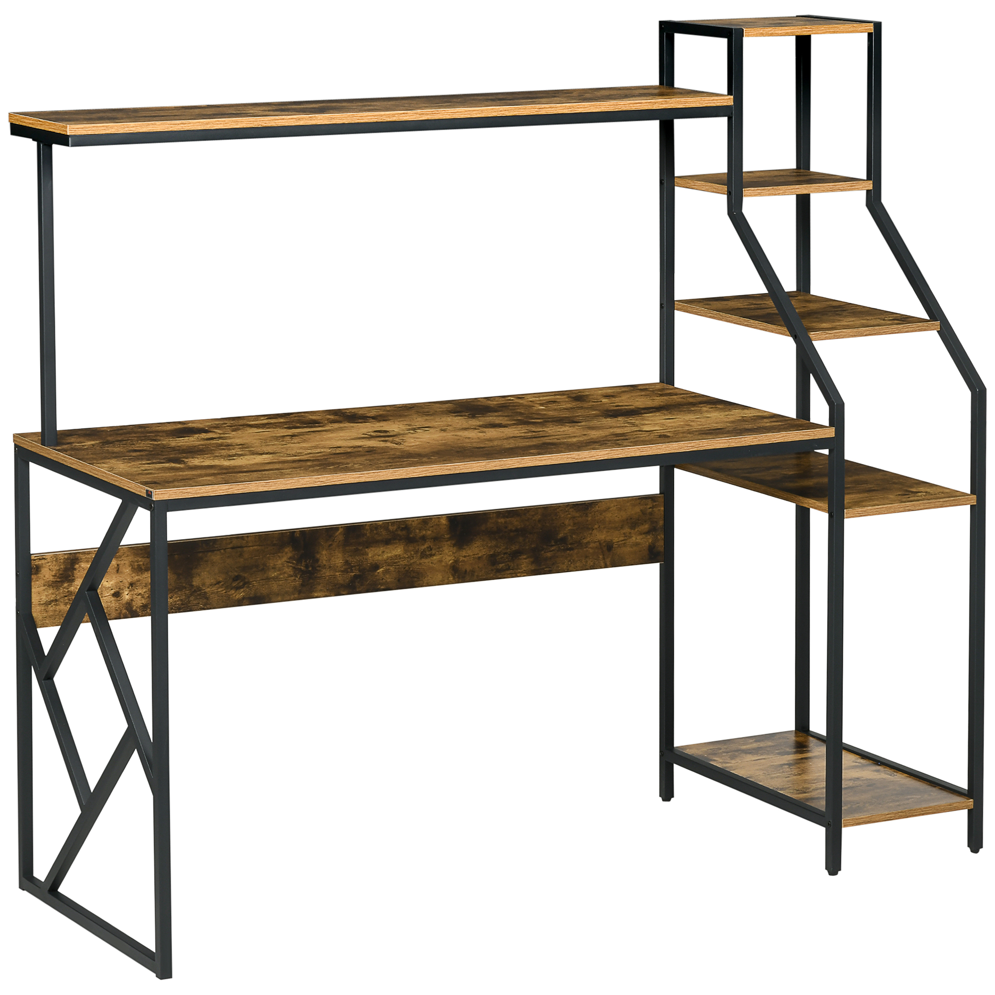 HOMCOM Compact Computer Desk, Home Office Study Table with 6-Tier Storage, Industrial Workstation for Limited Spaces, Rustic Brown Aosom UK HOMCOM Compact Computer Desk, Home Office Study Table with 6-Tier Storage, Industrial Workstation for Limited Spaces, Rustic Brown Aosom UK