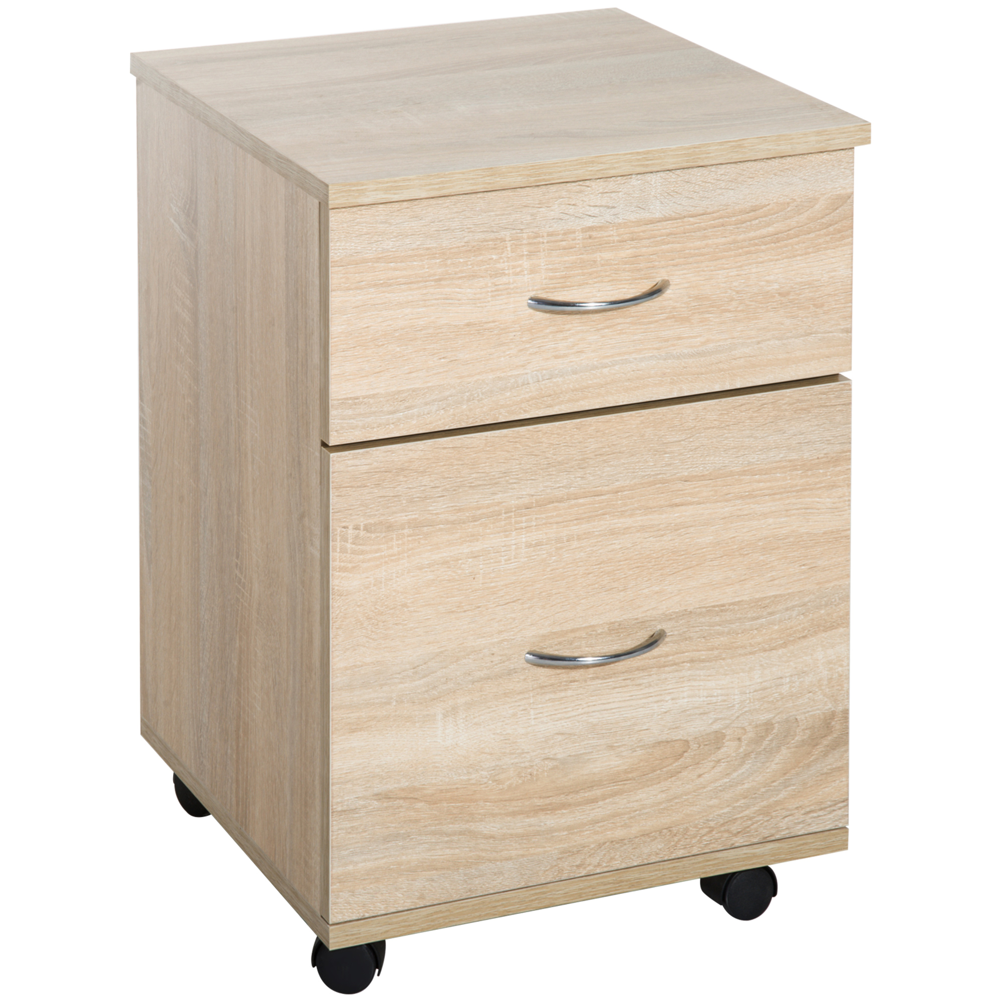 HOMCOM File Cabinet Cupboard Storage with Two Drawers, Table Storage Box with Wheels, Cabinet Bedside Table Storage Box, Oak Aosom UK HOMCOM File Cabinet Cupboard Storage with Two Drawers, Table Storage Box with Wheels, Cabinet Bedside Table Storage Box, Oak Aosom UK