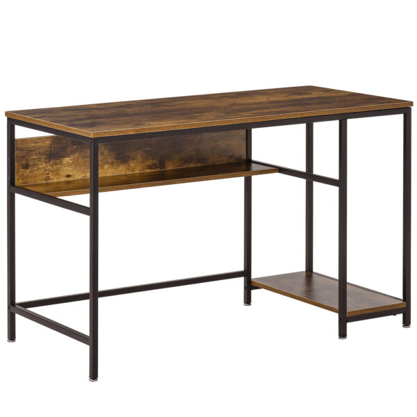 HOMCOM Home Compact Small Computer Desk Writing Study Table Office PC Workstation Gaming Studying with Storage Shelf, Rustic Brown Aosom UK