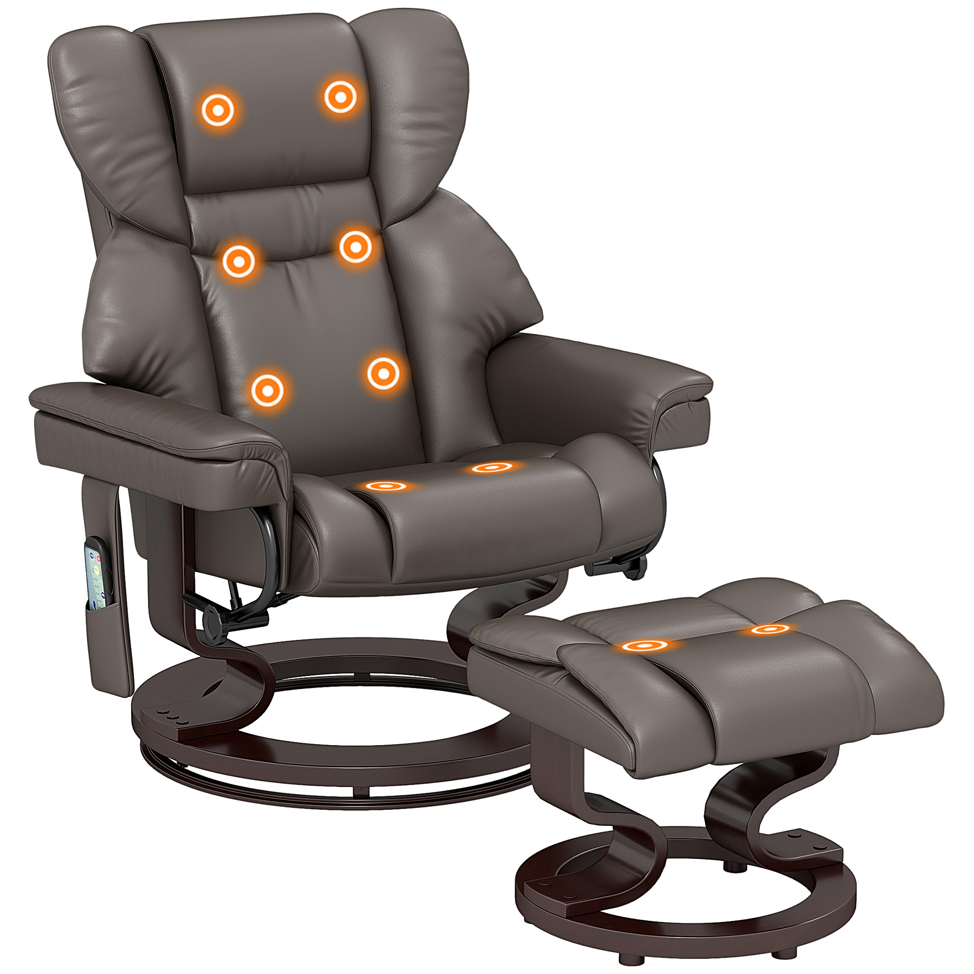 HOMCOM Massage Recliner Chair with Footstool, Upholstered Reclining Armchair with Adjustable Backrest, Steel Frame and Wood Base, Swivel Chair for Living Room, Bedroom, Brown HOMCOM Massage Recliner Chair with Footstool, Upholstered Reclining Armchair with Adjustable Backrest, Steel Frame and Wood Base, Swivel Chair for Living Room, Bedroom, Brown