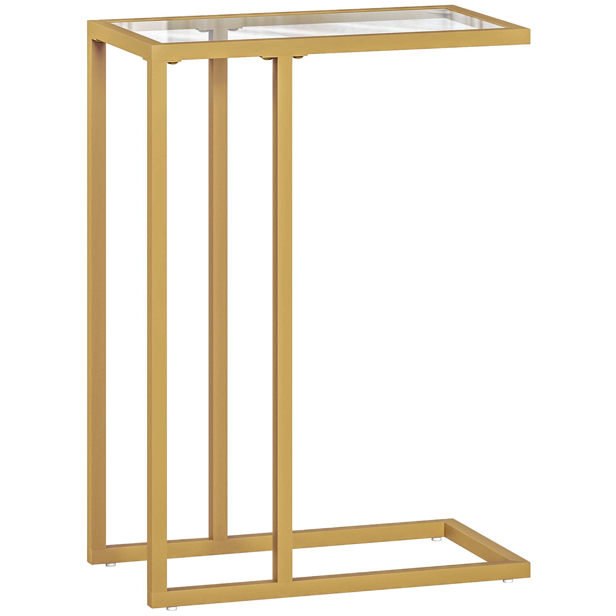 HOMCOM C-Shaped Bedside Table, Modern Side Table with Tempered Glass Tabletop, Steel Frame for Small Space, Living Room, Bedroom, Gold Tone HOMCOM C-Shaped Bedside Table, Modern Side Table with Tempered Glass Tabletop, Steel Frame for Small Space, Living Room, Bedroom, Gold Tone