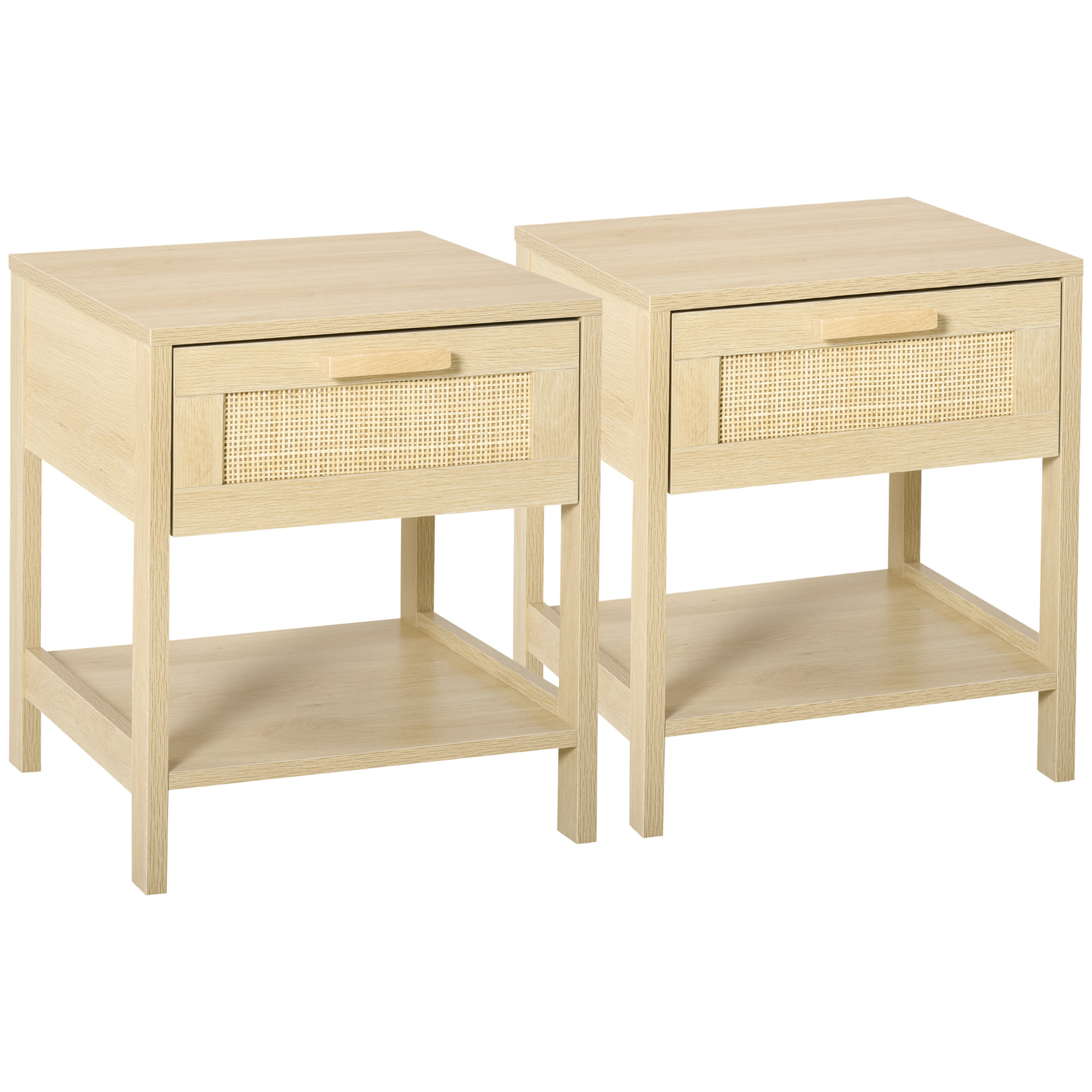 HOMCOM Bedside Table Set of 2 with Rattan Drawer, Rustic Side Tables with Storage Shelf for Bedroom, Living Room, Natural HOMCOM Bedside Table Set of 2 with Rattan Drawer, Rustic Side Tables with Storage Shelf for Bedroom, Living Room, Natural