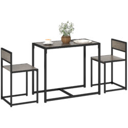 HOMCOM Dining Table and Chairs Set 2, Dining Room Sets, Rectangular Space Saving Table and 2 Chairs for Compact Kitchens, Steel Frame, Grey