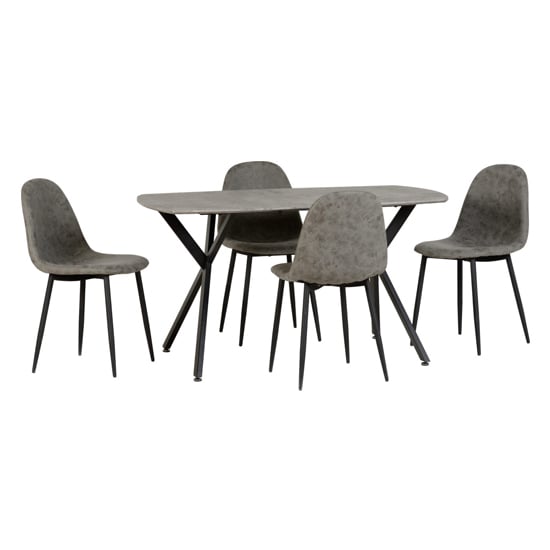 Alsip Rectangular Dining Table In Concrete Effect With 4 Chair Alsip Rectangular Dining Table In Concrete Effect With 4 Chair