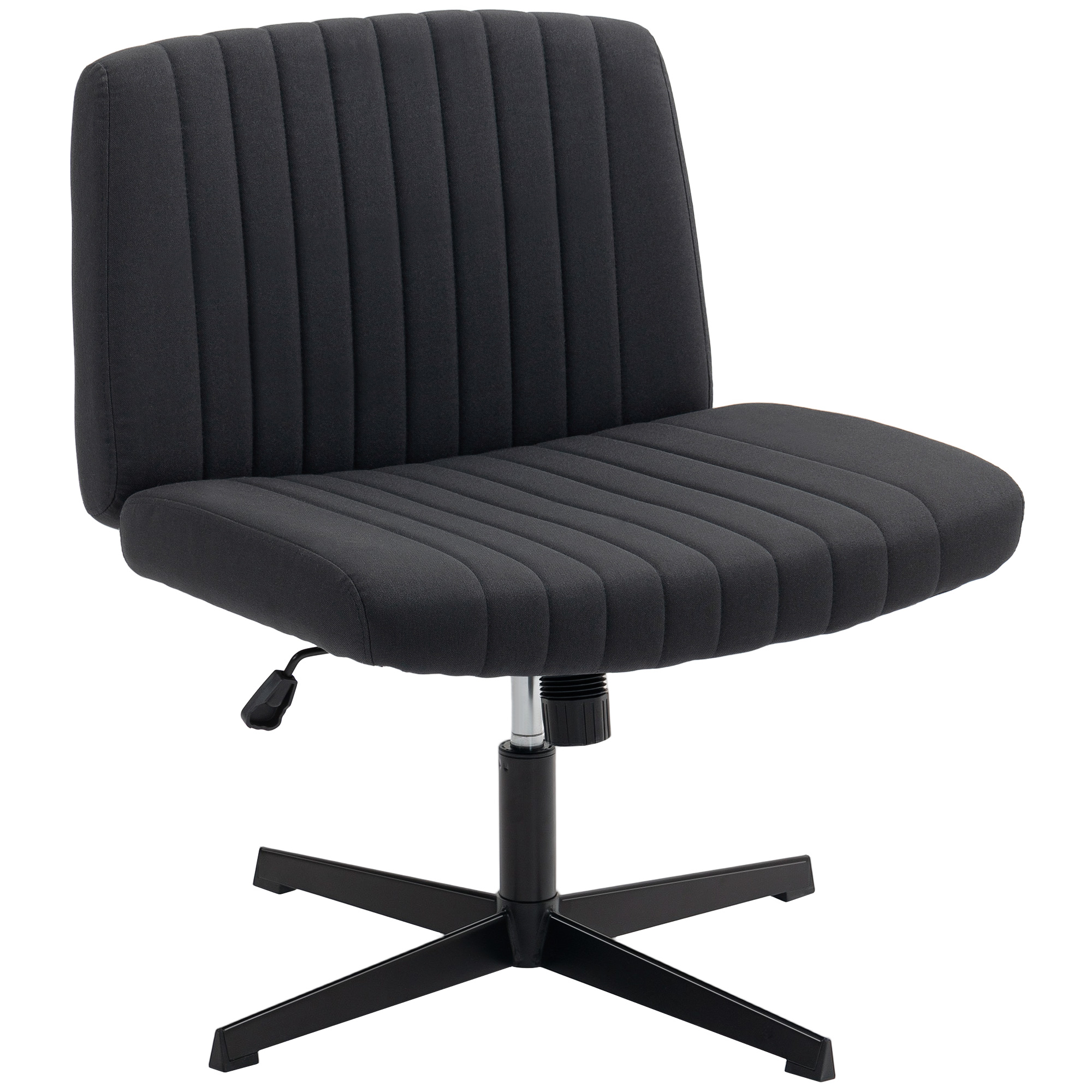 HOMCOM Armless Office Chair, Linen Fabric Criss Cross Legged Desk Chair with Wide Seat, Thick Padding, Tilt Function, Height Adjustable Swivel Computer Seat for Home, Scratch Resistant, Black HOMCOM Armless Office Chair, Linen Fabric Criss Cross Legged Desk Chair with Wide Seat, Thick Padding, Tilt Function, Height Adjustable Swivel Computer Seat for Home, Scratch Resistant, Black