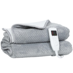 HOMCOM Heated Electric Blanket, Warm Throw Blanket with 5 Heating Levels, 10 Hour Auto-Off Timer, Grey